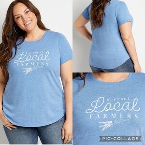 NEW! Maurices Support Local Farmers Graphic Short Sleeve T-Shirt In Vintage Blue